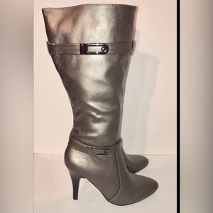 Wide Calf Nicole Metallic Gray Heeled Boots